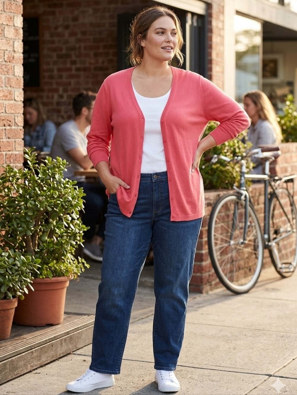 Lands End Cotton Coral V-Neck Cardigan Size 24-26W EUC